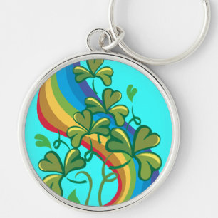 Irish Rainbow and Shamrocks Key Ring