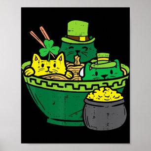 Irish Ramen Cats Cute Anime St Patricks Day Women Poster