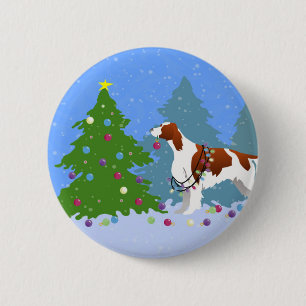 Irish Red and White Setter Decorating Tree 6 Cm Round Badge