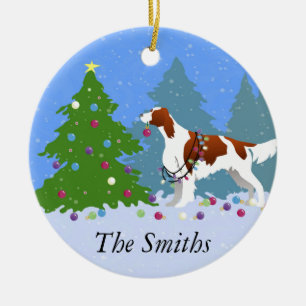 Irish Red and White Setter Decorating Tree Ceramic Tree Decoration