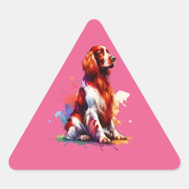 Irish Red and White Setter Dog Triangle Sticker (Front)