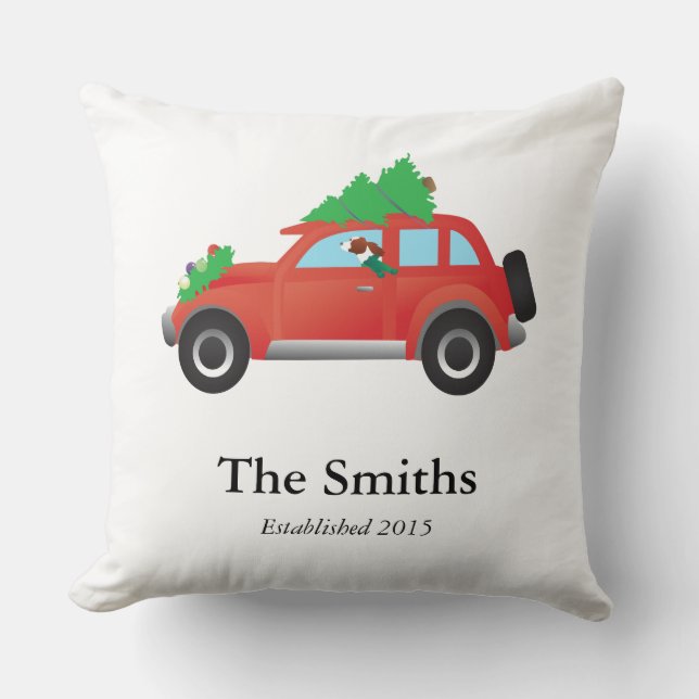 Irish Red and White Setter Driving Christmas Car Cushion (Front)