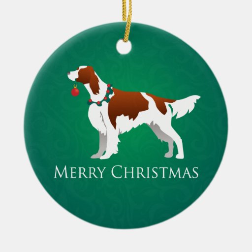 Irish Red and White Setter Merry Christmas Design Christmas Ornament