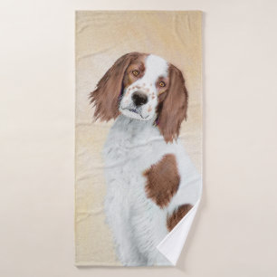 Irish Red and White Setter Painting - Original Art Bath Towel Set