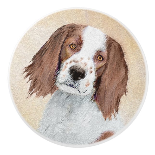 Irish Red and White Setter Painting - Original Art Ceramic Knob (Front)