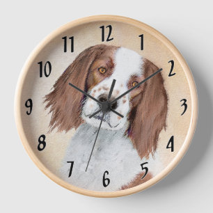 Irish Red and White Setter Painting - Original Art Clock