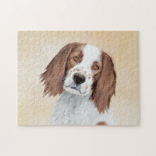 Irish Red and White Setter Painting - Original Art Jigsaw Puzzle