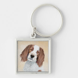 Irish Red and White Setter Painting - Original Art Key Ring
