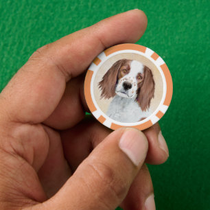 Irish Red and White Setter Painting - Original Art Poker Chips