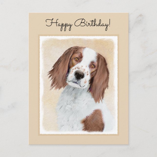 Irish Red and White Setter Painting - Original Art Postcard (Front)