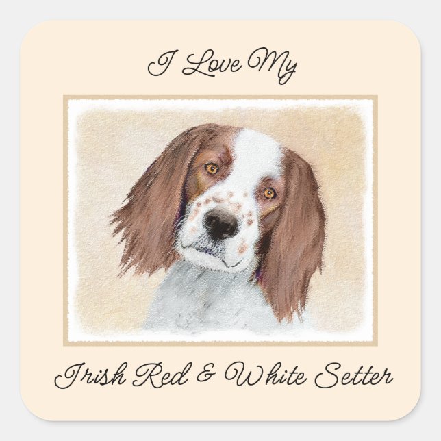 Irish Red and White Setter Painting - Original Art Square Sticker (Front)