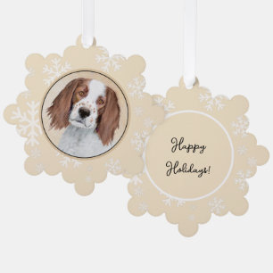 Irish Red and White Setter Painting - Original Art Tree Decoration Card