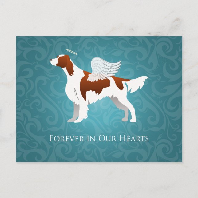 Irish Red and White Setter Pet Memorial Dog Angel Postcard (Front)