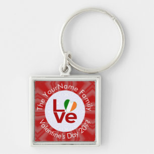 Irish Red LOVE Heart Flag Personalised Text Key Ring