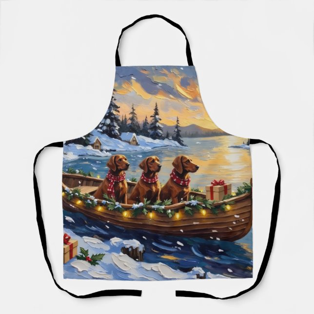 Irish Red Setter Christmas Boat Holiday Apron (Front)