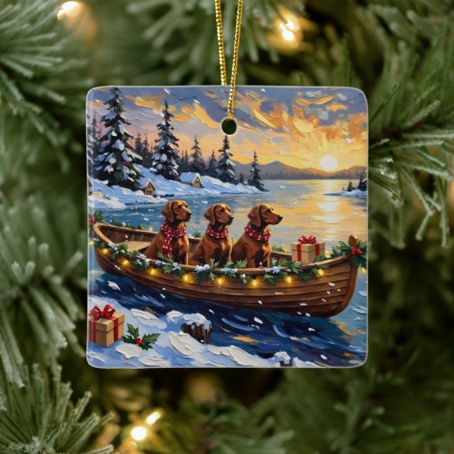 Irish Red Setter Christmas Boat Holiday Ceramic Ornament (Tree)