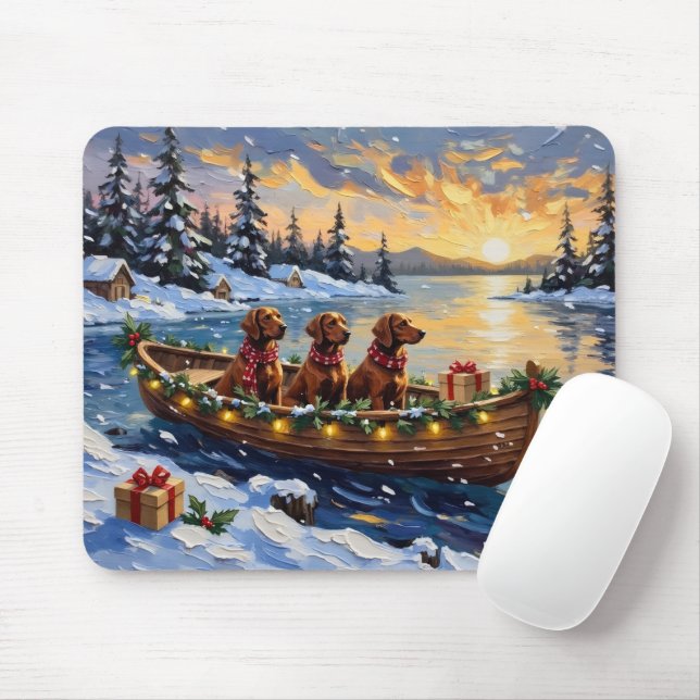 Irish Red Setter Christmas Boat Holiday Mouse Mat (With Mouse)