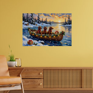 Irish Red Setter Christmas Boat Holiday Poster