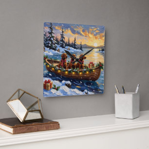 Irish Red Setter Christmas Boat Holiday Square Wall Clock