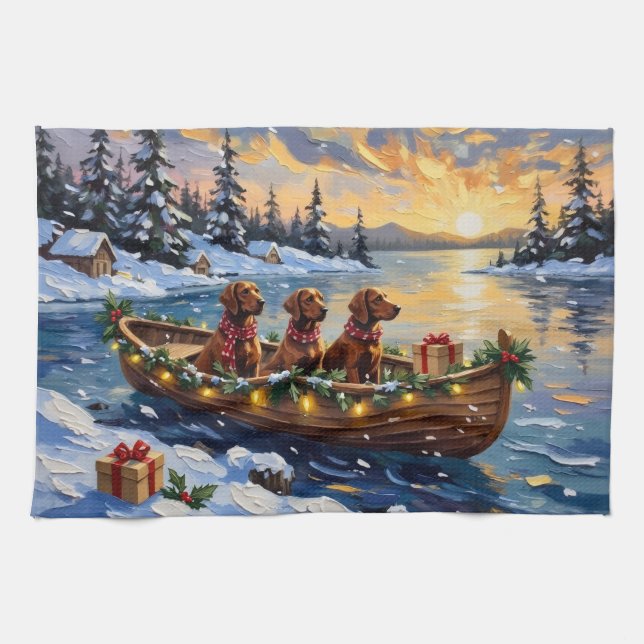 Irish Red Setter Christmas Boat Holiday Tea Towel (Horizontal)