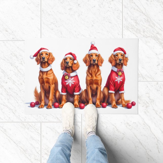 Irish Red Setter Christmas Dress Santa Hat Doormat (Indoor)