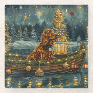 Irish Red Setter Christmas Festive Voyage Glass Coaster
