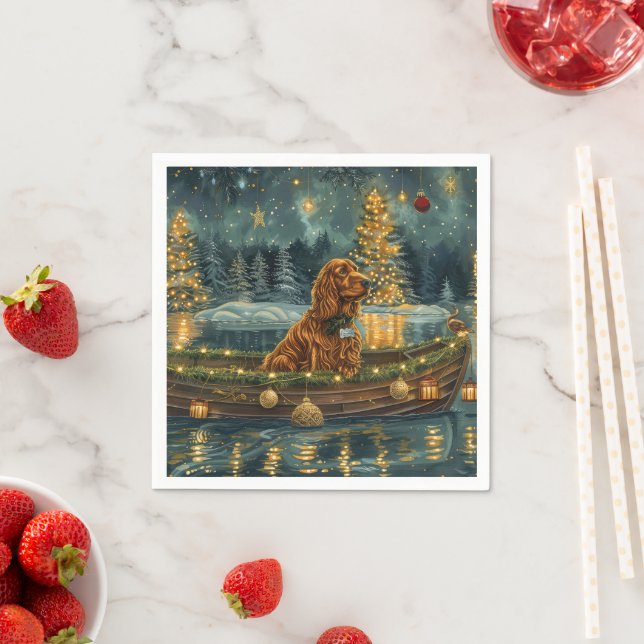 Irish Red Setter Christmas Festive Voyage Napkin (Insitu)