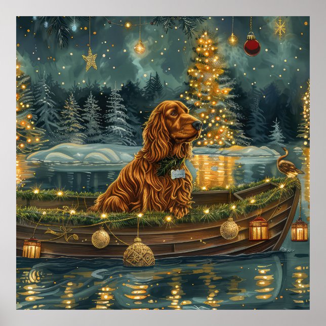 Irish Red Setter Christmas Festive Voyage Poster (Front)