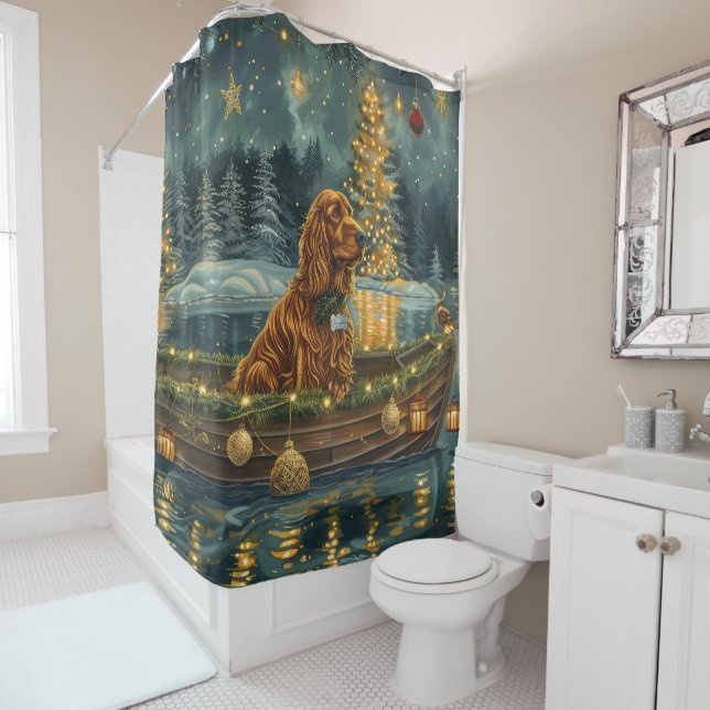 Irish Red Setter Christmas Festive Voyage Shower Curtain (In Situ)