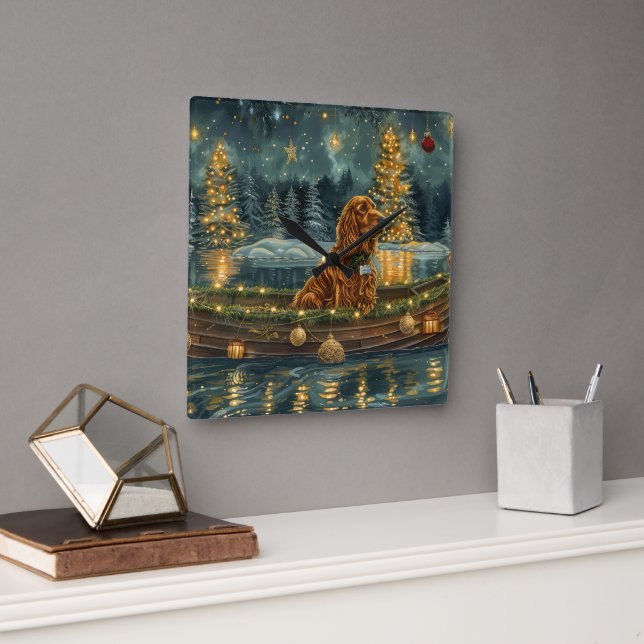 Irish Red Setter Christmas Festive Voyage Square Wall Clock (Office)