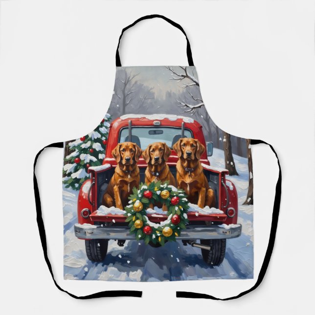 Irish Red Setter Christmas Red Truck Holiday Apron (Front)