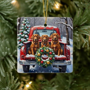 Irish Red Setter Christmas Red Truck Holiday Ceramic Ornament