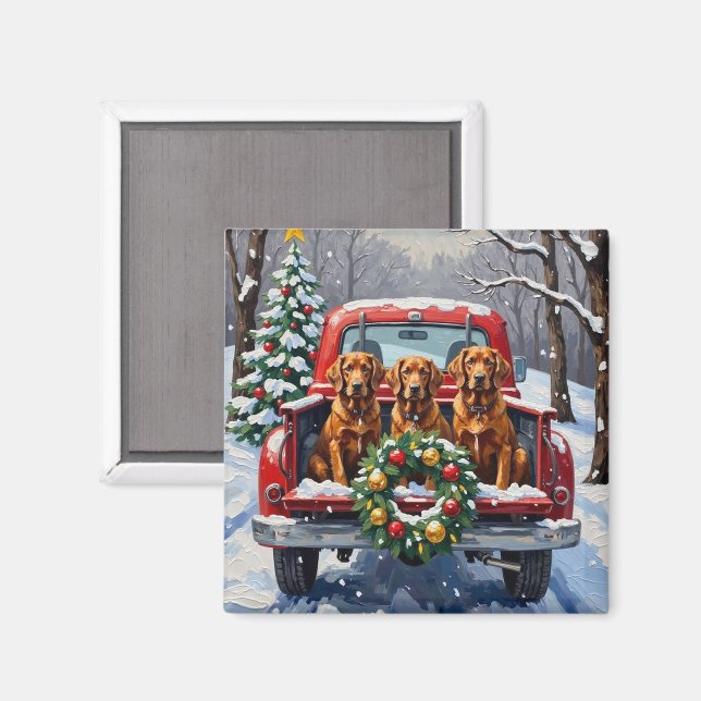 Irish Red Setter Christmas Red Truck Holiday Magnet (Front/Back)