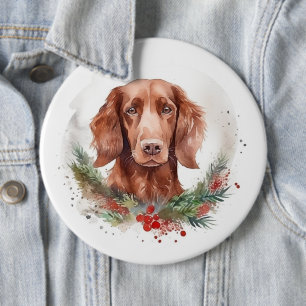 Irish Red Setter Christmas Wreath Festive Pup  6 Cm Round Badge