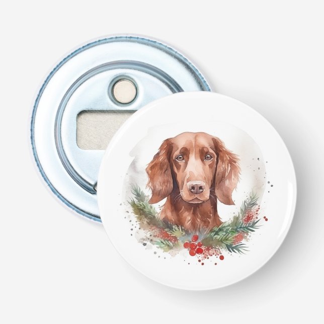 Irish Red Setter Christmas Wreath Festive Pup  Bottle Opener (Front)