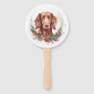 Irish Red Setter Christmas Wreath Festive Pup  Hand Fan