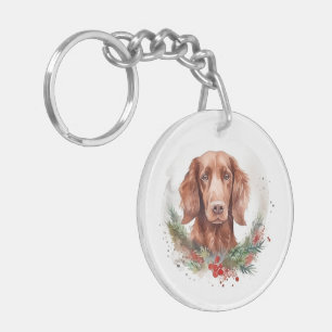 Irish Red Setter Christmas Wreath Festive Pup  Key Ring