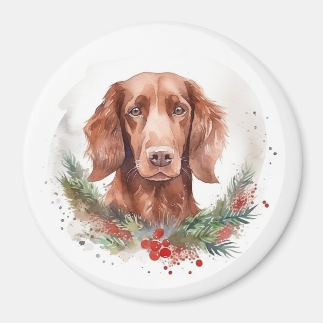 Irish Red Setter Christmas Wreath Festive Pup  Magnet (Front)