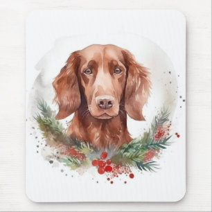Irish Red Setter Christmas Wreath Festive Pup  Mouse Mat