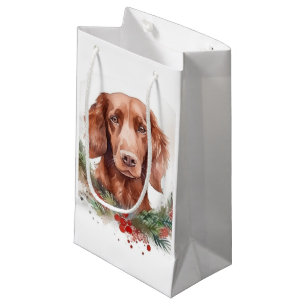 Irish Red Setter Christmas Wreath Festive Pup  Small Gift Bag
