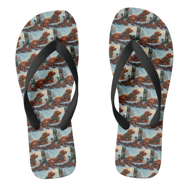 Irish Red Setter Dog Christmas Festive Flip Flops (Footbed)