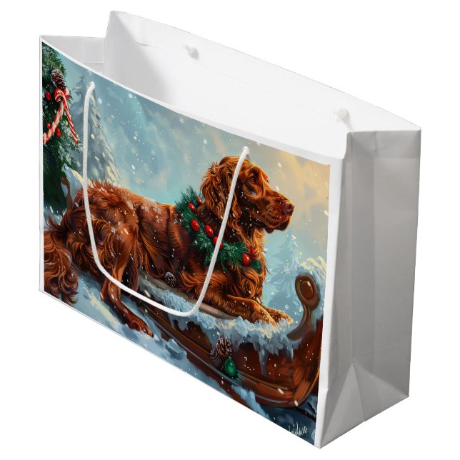 Irish Red Setter Dog Christmas Festive Large Gift Bag (Front Angled)