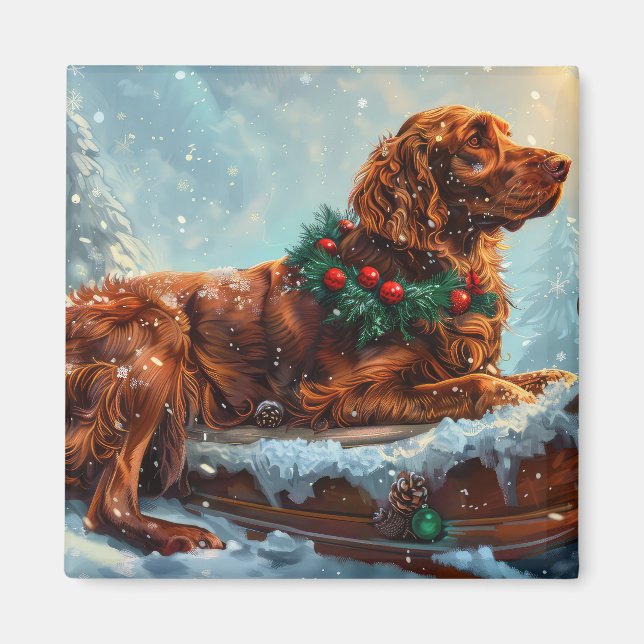 Irish Red Setter Dog Christmas Festive Magnet (Front)