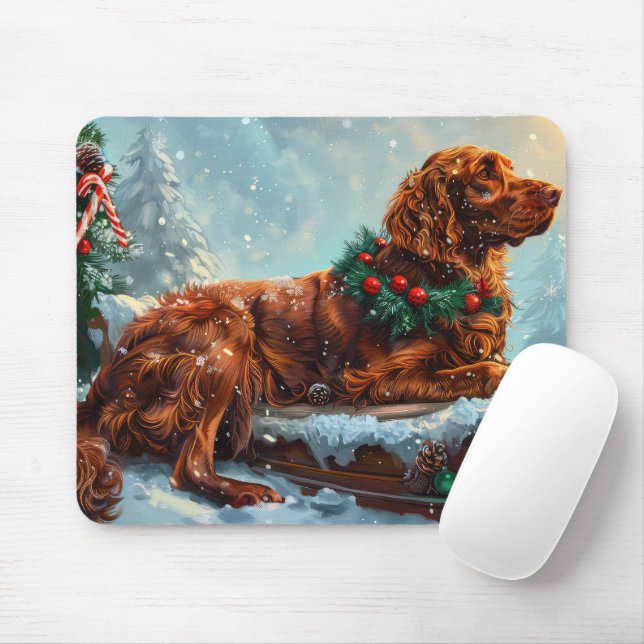 Irish Red Setter Dog Christmas Festive Mouse Mat (With Mouse)