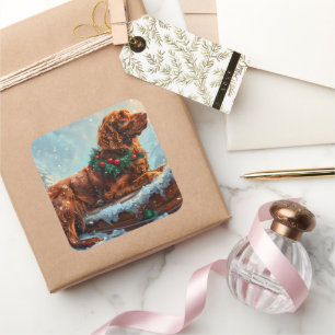 Irish Red Setter Dog Christmas Festive Square Sticker