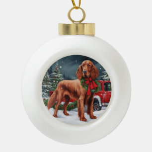 Irish Red Setter Dog in Snow Christmas Ceramic Ball Christmas Ornament