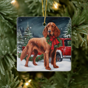 Irish Red Setter Dog in Snow Christmas Ceramic Ornament