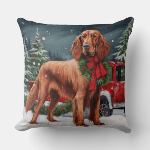 Irish Red Setter Dog in Snow Christmas Cushion