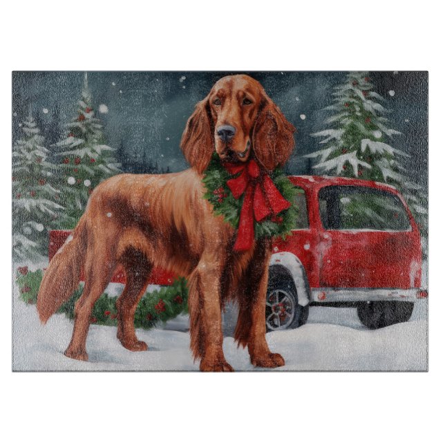 Irish Red Setter Dog in Snow Christmas Cutting Board (Front)