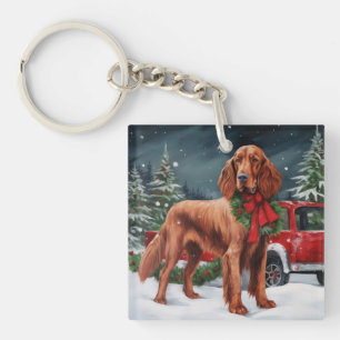Irish Red Setter Dog in Snow Christmas Key Ring